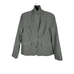 LL Bean Wool Herringbone Jacket M Green Blazer Silk Preppy Old Money Classic